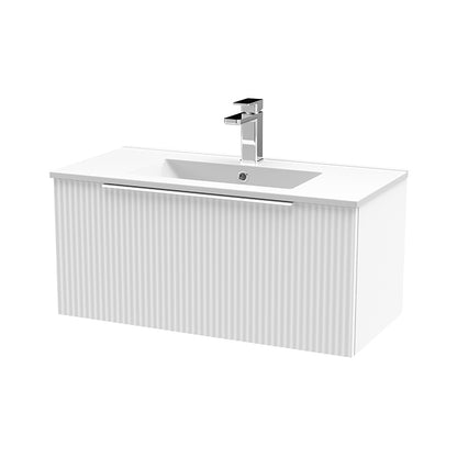 Hudson Reed Fluted Wall Hung Single Drawer 800mm Vanity & Minimalist Ceramic Basin (1 size, 5 colours) - Brand New Bathrooms