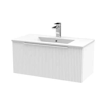 Hudson Reed Fluted Wall Hung Single Drawer 800mm Vanity & Minimalist Ceramic Basin (1 size, 5 colours) - Brand New Bathrooms