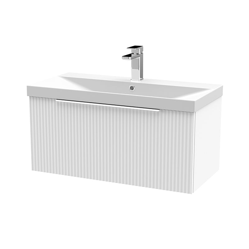 Hudson Reed Fluted Wall Hung Single Drawer 800mm Vanity and Thin-Edge Ceramic Basin (1 size, 5 colours) - Brand New Bathrooms