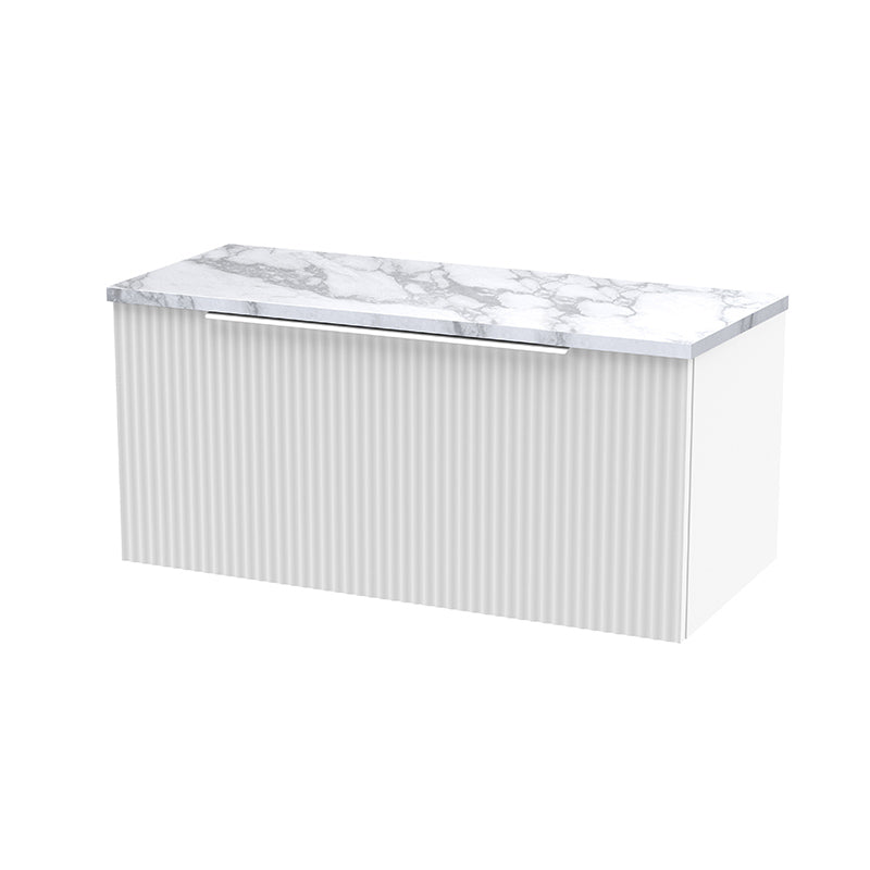 Hudson Reed Fluted Wall Hung Single Drawer 800mm Vanity & Laminate Worktop (1 size, 5 colours) - Brand New Bathrooms