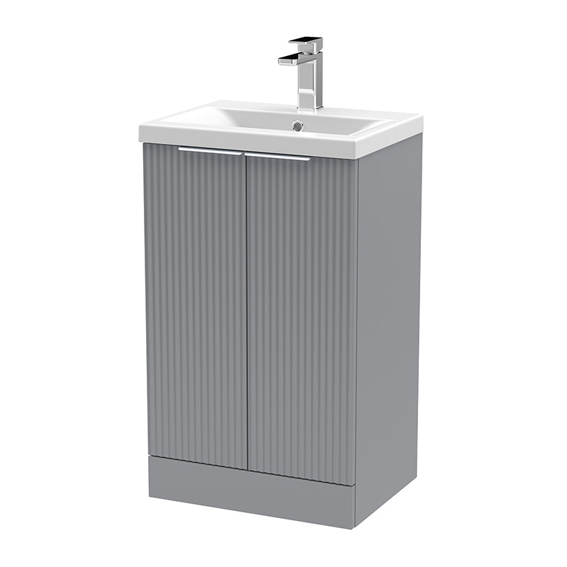 Hudson Reed Fluted Floor Standing Double Door 500mm Vanity and Mid-Edge Ceramic Basin (1 size, 5 colours) - Brand New Bathrooms