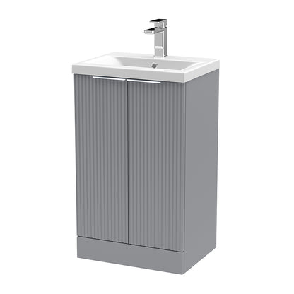 Hudson Reed Fluted Floor Standing Double Door 500mm Vanity and Mid-Edge Ceramic Basin (1 size, 5 colours) - Brand New Bathrooms