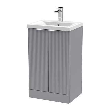 Hudson Reed Fluted Floor Standing Double Door 500mm Vanity and Mid-Edge Ceramic Basin (1 size, 5 colours) - Brand New Bathrooms