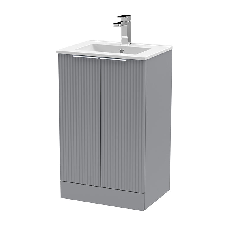 Hudson Reed Fluted Floor Standing Double Door 500mm Vanity and Minimalist Ceramic Basin (1 size, 5 colours) - Brand New Bathrooms