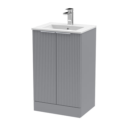 Hudson Reed Fluted Floor Standing Double Door 500mm Vanity and Minimalist Ceramic Basin (1 size, 5 colours) - Brand New Bathrooms