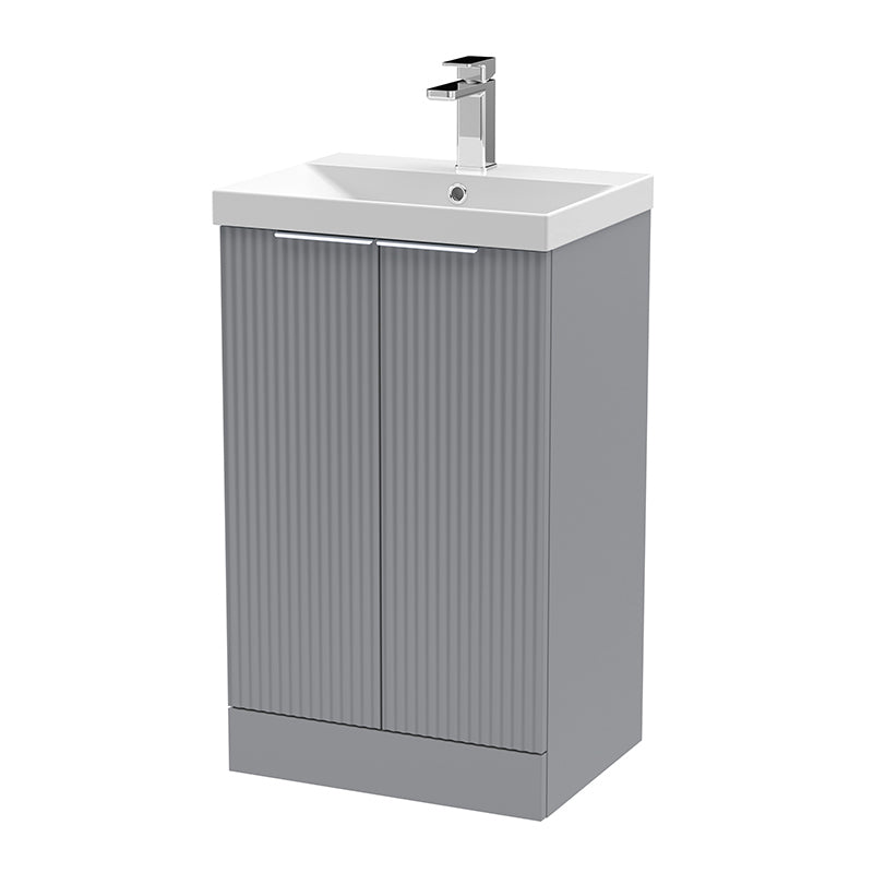 Hudson Reed Fluted Floor Standing Double Door 500mm Vanity and Thin-Edge Ceramic Basin (1 size, 5 colours) - Brand New Bathrooms