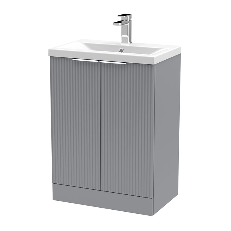 Hudson Reed Fluted Floor Standing Double Door 600mm Vanity and Mid-Edge Ceramic Basin (1 size, 5 colours) - Brand New Bathrooms