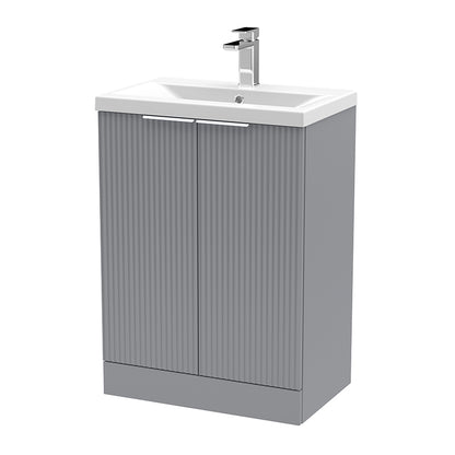 Hudson Reed Fluted Floor Standing Double Door 600mm Vanity and Mid-Edge Ceramic Basin (1 size, 5 colours) - Brand New Bathrooms