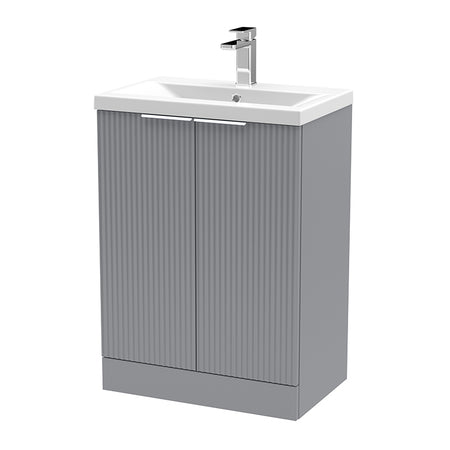 Hudson Reed Fluted Floor Standing Double Door 600mm Vanity and Mid-Edge Ceramic Basin (1 size, 5 colours) - Brand New Bathrooms