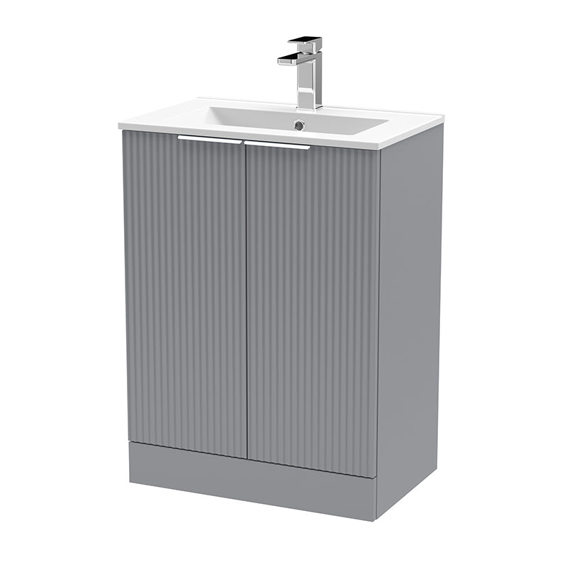 Hudson Reed Fluted Floor Standing Double Door 600mm Vanity and Minimalist Ceramic Basin (1 size, 5 colours) - Brand New Bathrooms