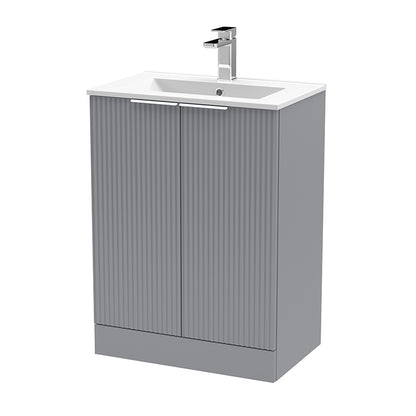 Hudson Reed Fluted Floor Standing Double Door 600mm Vanity and Minimalist Ceramic Basin (1 size, 5 colours) - Brand New Bathrooms
