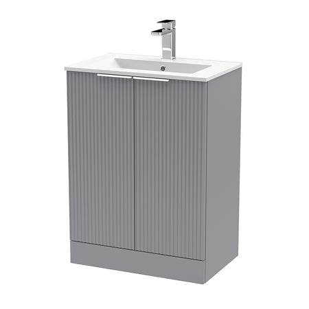 Hudson Reed Fluted Floor Standing Double Door 600mm Vanity and Minimalist Ceramic Basin (1 size, 5 colours) - Brand New Bathrooms