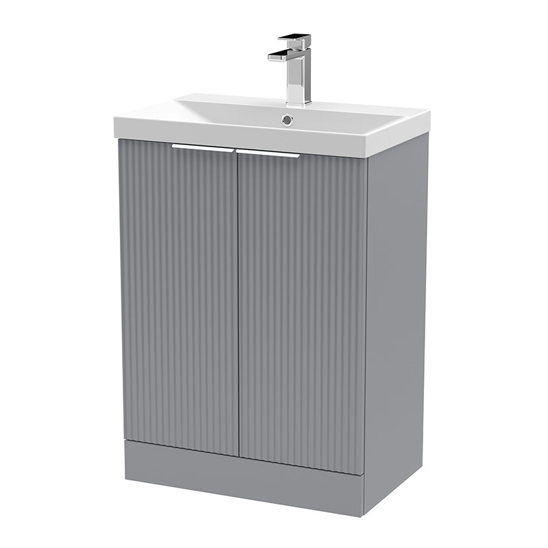 Hudson Reed Fluted Floor Standing Double Door 600mm Vanity and Thin-Edge Ceramic Basin (1 size, 5 colours) - Brand New Bathrooms
