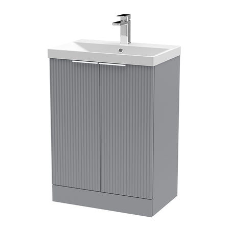 Hudson Reed Fluted Floor Standing Double Door 600mm Vanity and Thin-Edge Ceramic Basin (1 size, 5 colours) - Brand New Bathrooms