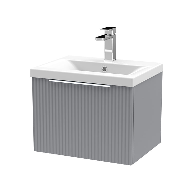 Hudson Reed Fluted Wall Hung Single Drawer 500mm Vanity and Mid-Edge Basin (1 size, 5 colours) - Brand New Bathrooms