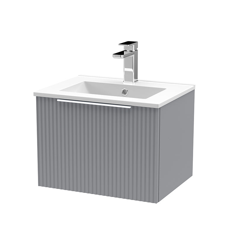 Hudson Reed Fluted Wall Hung Single Drawer 500mm Vanity Unit and Minimalist Ceramic Basin (1 size, 5 colours) - Brand New Bathrooms