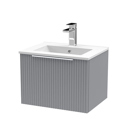Hudson Reed Fluted Wall Hung Single Drawer 500mm Vanity Unit and Minimalist Ceramic Basin (1 size, 5 colours) - Brand New Bathrooms