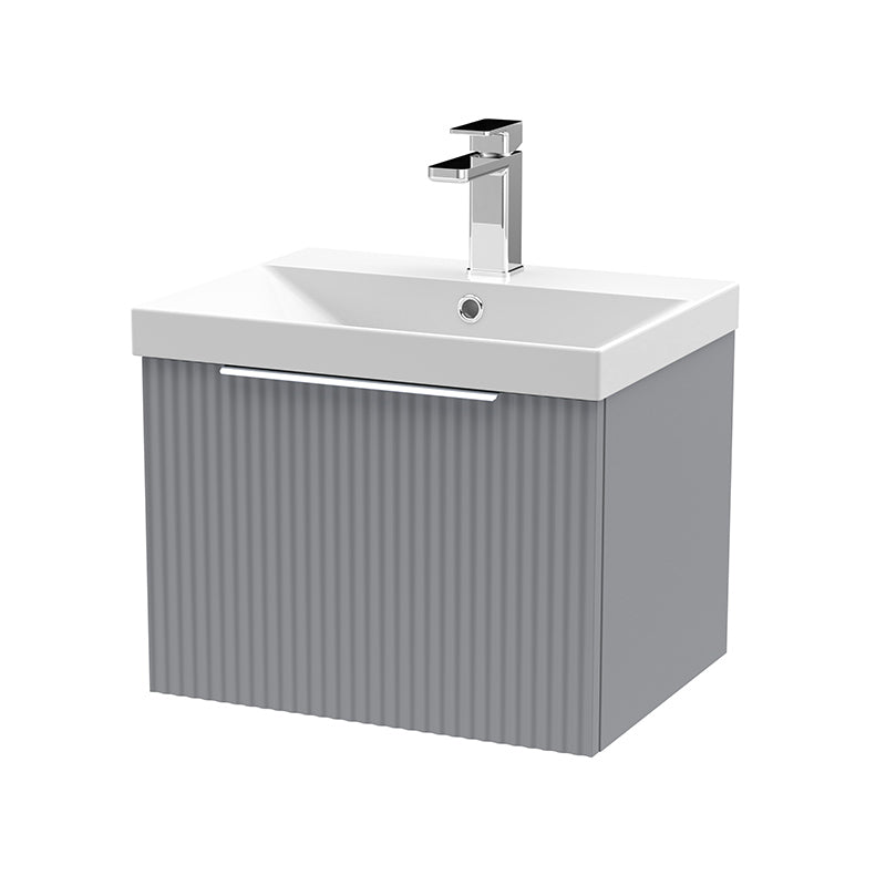 Hudson Reed Fluted Wall Hung Single Drawer 500mm Vanity Unit & Thin-Edge Ceramic Basin (1 size, 5 colours) - Brand New Bathrooms