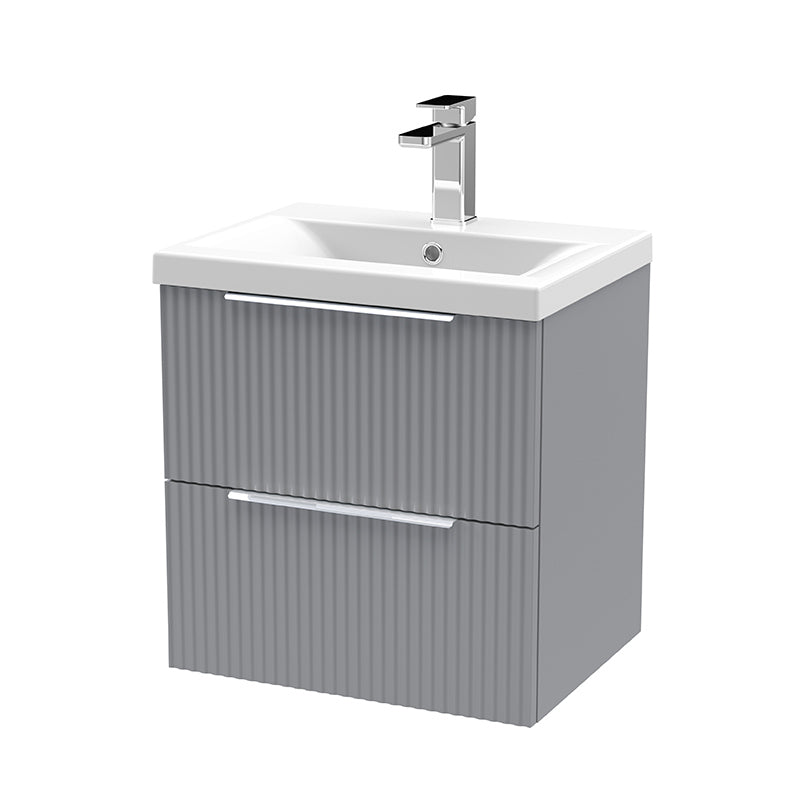 Hudson Reed Fluted Wall Hung Double Drawer 500mm Vanity Unit &Mid-Edge Ceramic Basin (1 size, 5 colours) - Brand New Bathrooms