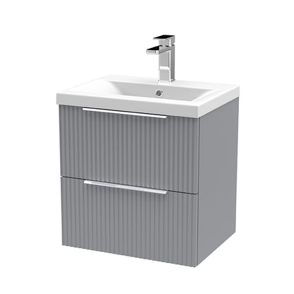 Hudson Reed Fluted Wall Hung Double Drawer 500mm Vanity Unit &Mid-Edge Ceramic Basin (1 size, 5 colours) - Brand New Bathrooms