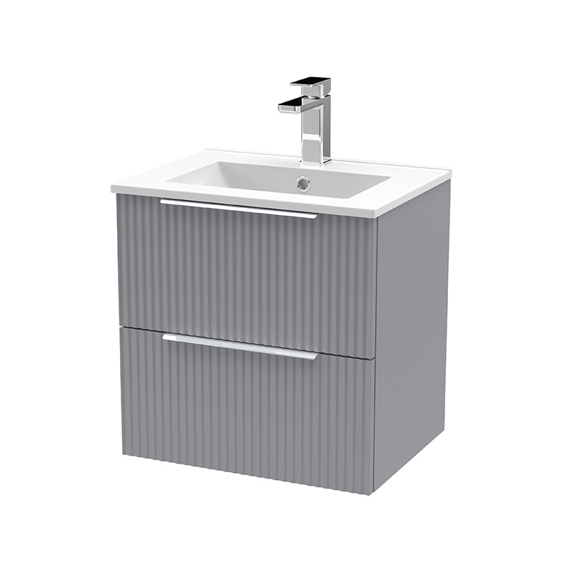 Hudson Reed Fluted Wall Hung Double Drawer 500mm Vanity & Minimalist Ceramic Basin (1 size, 5 colours) - Brand New Bathrooms