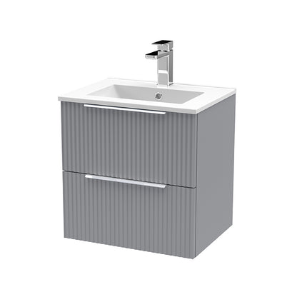 Hudson Reed Fluted Wall Hung Double Drawer 500mm Vanity & Minimalist Ceramic Basin (1 size, 5 colours) - Brand New Bathrooms