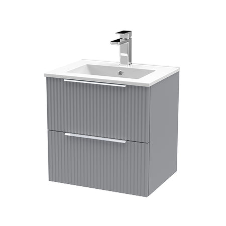 Hudson Reed Fluted Wall Hung Double Drawer 500mm Vanity & Minimalist Ceramic Basin (1 size, 5 colours) - Brand New Bathrooms