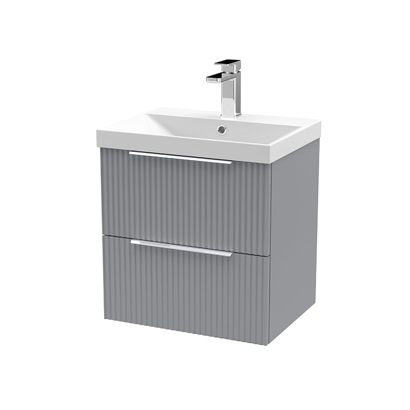 Hudson Reed Fluted Wall Hung Double Drawer 500mm Vanity & Thin-Edge Ceramic Basin (1 size, 5 colours) - Brand New Bathrooms