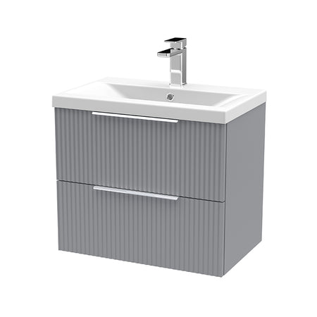 Hudson Reed Fluted Wall Hung Double Drawer 600mm Vanity & Mid-Edge Ceramic Basin (1 size, 5 colours) - Brand New Bathrooms