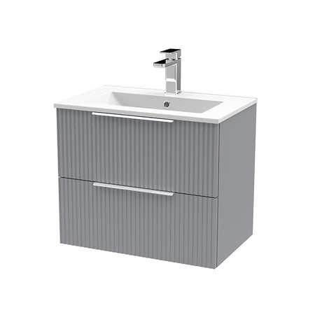 Hudson Reed Fluted Wall Hung Double Drawer 600mm Vanity & Minimalist Ceramic Basin (1 size, 5 colours) - Brand New Bathrooms
