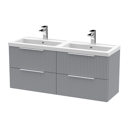 Hudson Reed Fluted Wall Hung Four Drawer 1200mm Vanity and Double Polymarble Basin (1 size, 5 colours) - Brand New Bathrooms
