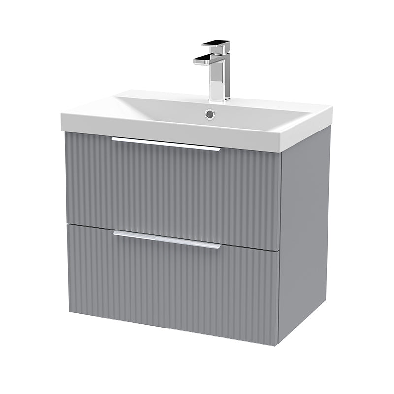 Hudson Reed Fluted Wall Hung Double Drawer 600mm Vanity & Thin-Edge Ceramic Basin (1 size, 5 colours) - Brand New Bathrooms