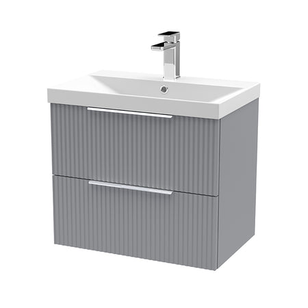 Hudson Reed Fluted Wall Hung Double Drawer 600mm Vanity & Thin-Edge Ceramic Basin (1 size, 5 colours) - Brand New Bathrooms