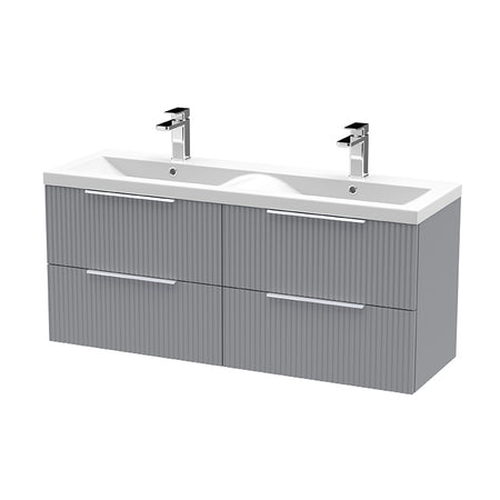 Hudson Reed Fluted Wall Hung Four Drawer 1200mm Vanity & Double Ceramic Basin (1 size, 5 colours) - Brand New Bathrooms