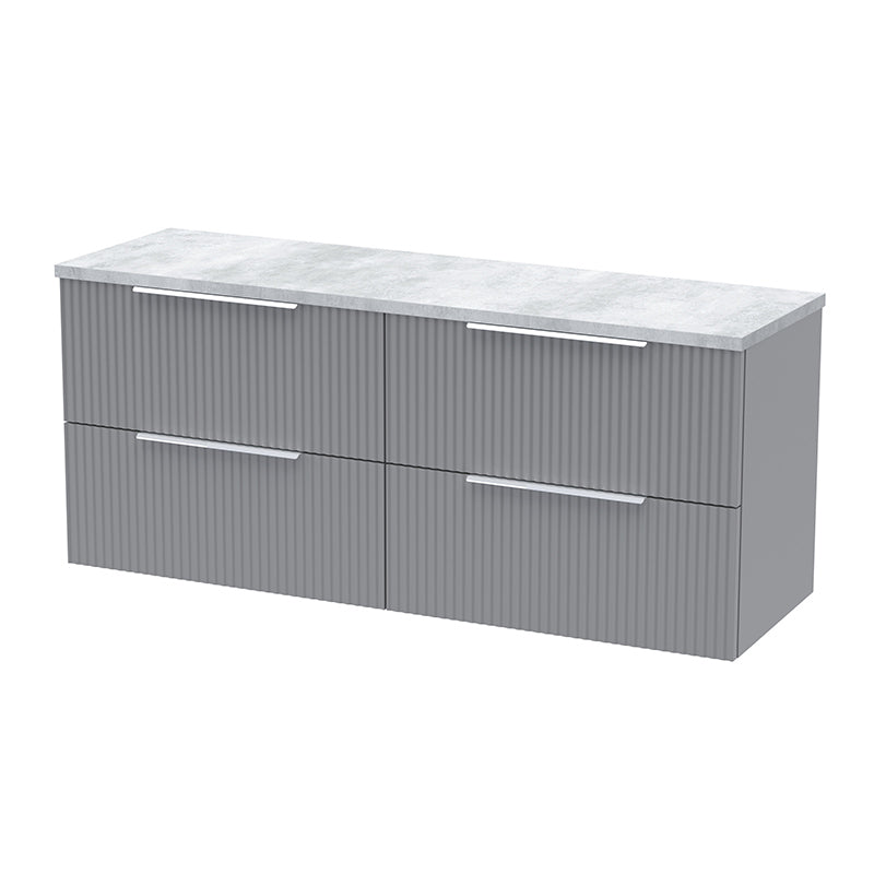 Hudson Reed Fluted Wall Hung Four Drawer 1200mm Vanity & Laminate Worktop (1 size, 5 colours) - Brand New Bathrooms