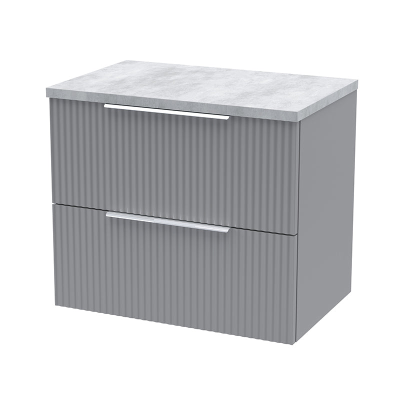 Hudson Reed Fluted Wall Hung Double Drawer 600mm Vanity and Laminate Top (1 size, 5 colours) - Brand New Bathrooms