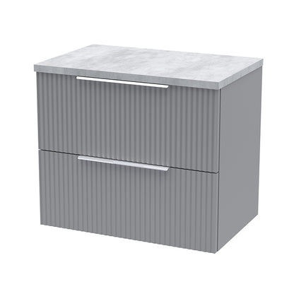 Hudson Reed Fluted Wall Hung Double Drawer 600mm Vanity and Laminate Top (1 size, 5 colours) - Brand New Bathrooms