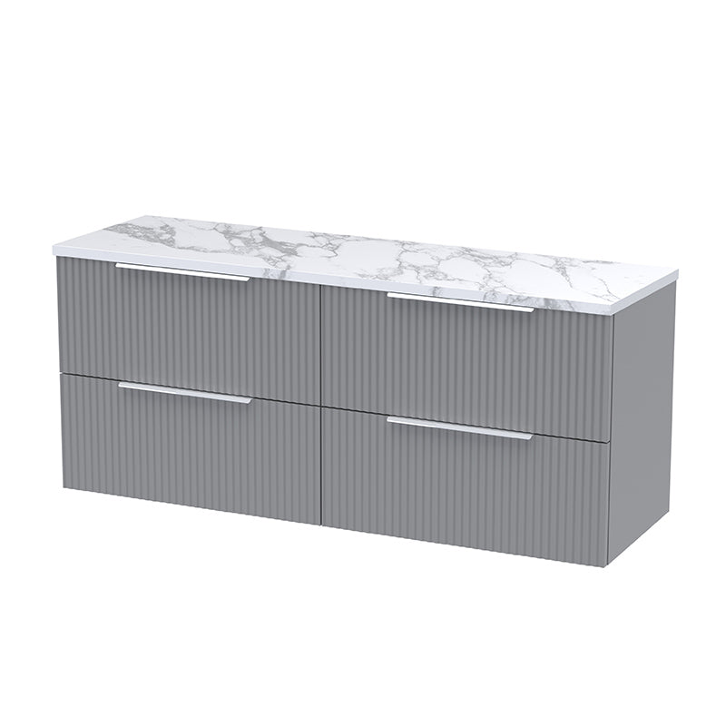 Hudson Reed Fluted Wall Hung Four Drawer 1200mm Vanity & Laminate Worktop (1 size, 5 colours) - Brand New Bathrooms