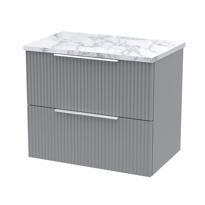Hudson Reed Fluted Wall Hung Double Drawer 600mm Vanity & Laminate Worktop (1 size, 5 colours) - Brand New Bathrooms