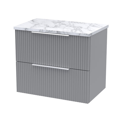 Hudson Reed Fluted Wall Hung Double Drawer 600mm Vanity & Laminate Worktop (1 size, 5 colours) - Brand New Bathrooms