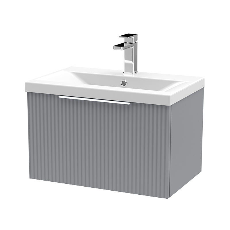 Hudson Reed Fluted Wall Hung Single Drawer 600mm Vanity and Mid-Edge Ceramic Basin (1 size, 5 colours) - Brand New Bathrooms