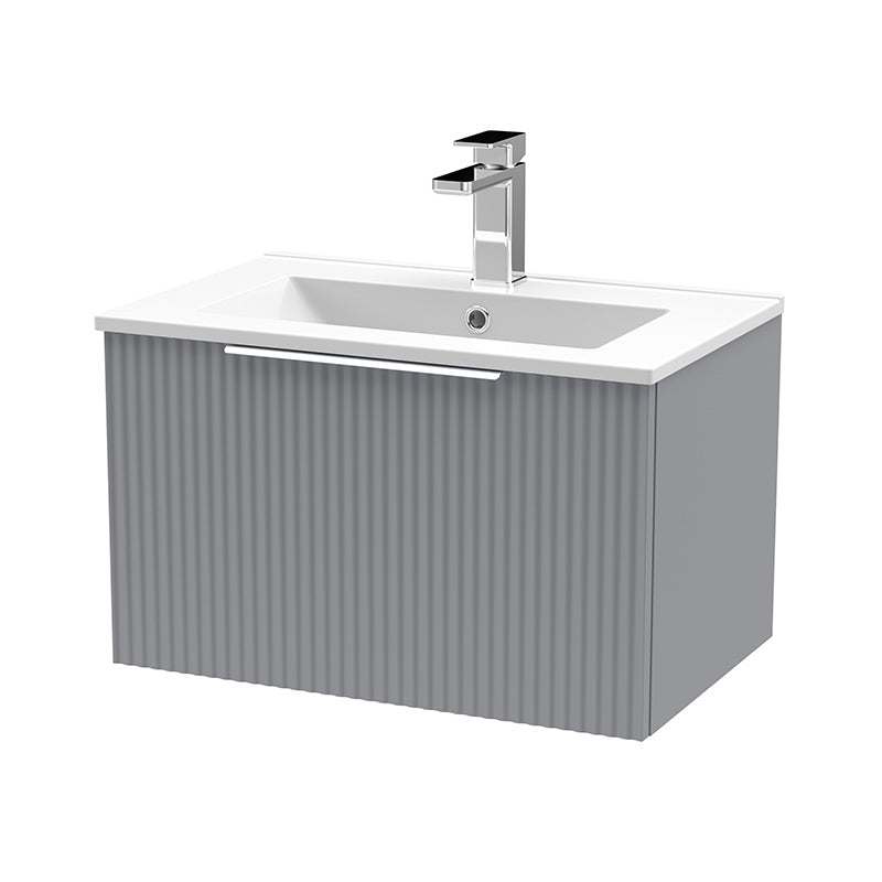 Hudson Reed Fluted Wall Hung Single Drawer 600mm Vanity and Minimalist Ceramic Basin (1 size, 5 colours) - Brand New Bathrooms