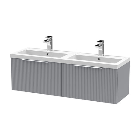 Hudson Reed Fluted Wall Hung Double Drawer 1200mm Vanity and Double Polymarble Basin (1 size, 5 colours) - Brand New Bathrooms