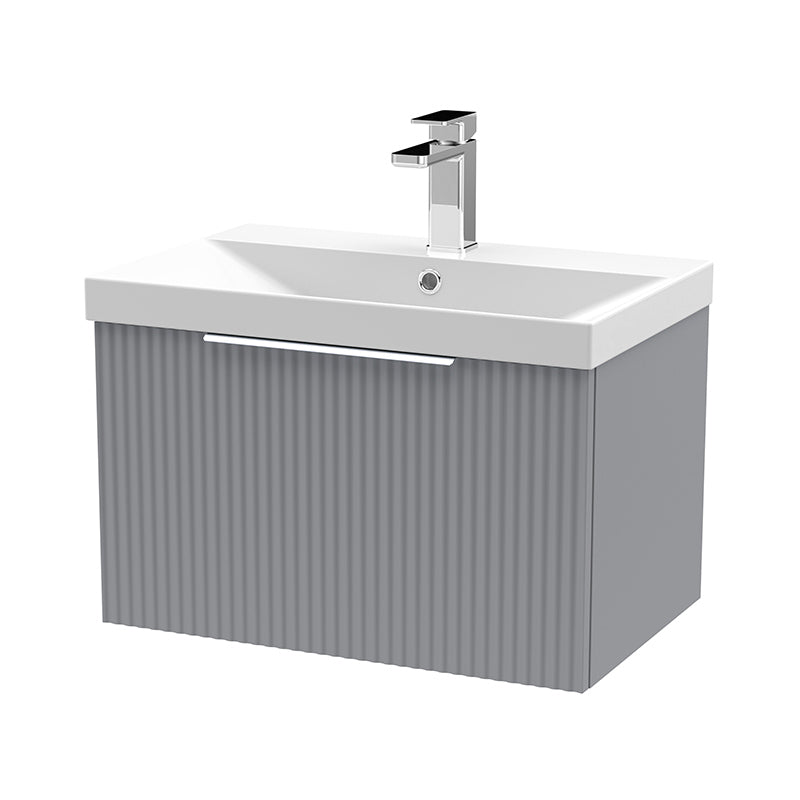 Hudson Reed Fluted Wall Hung Single Drawer 600mm Vanity and Thin-Edge Ceramic Basin (1 size, 5 colours) - Brand New Bathrooms
