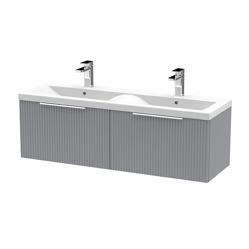 Hudson Reed Fluted Wall Hung Double Drawer 1200mm Vanity and Double Ceramic Basin (1 size, 5 colours) - Brand New Bathrooms