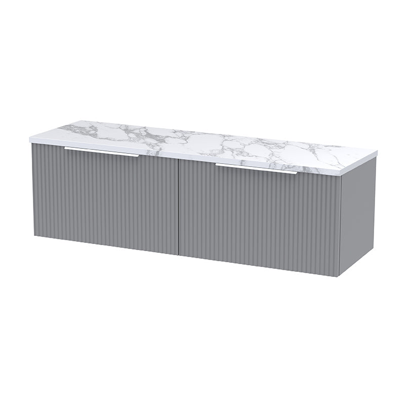 Hudson Reed Fluted Wall Hung Double Drawer 1200mm Vanity & Laminate Worktop (1 size, 5 colours) - Brand New Bathrooms