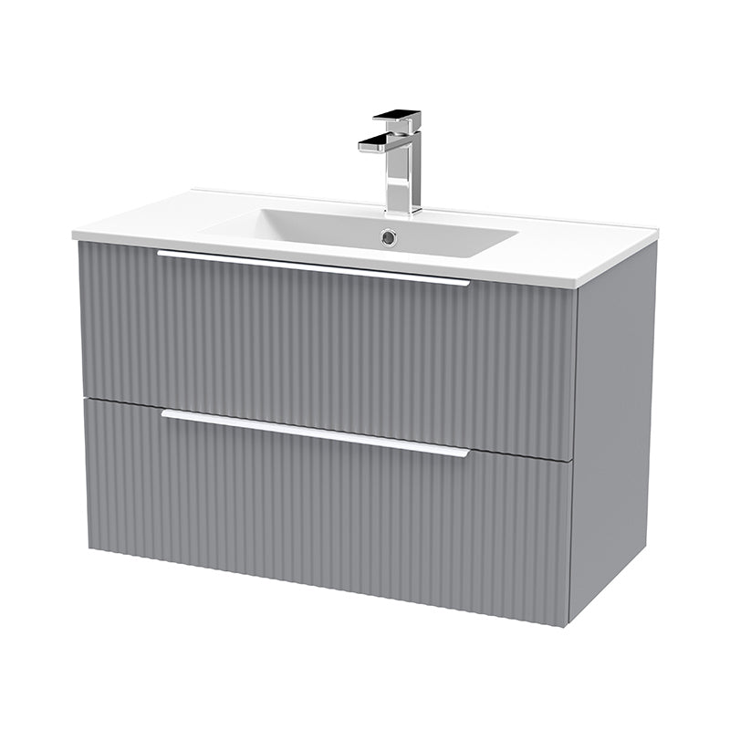 Hudson Reed Fluted Wall Hung Double Drawer 800mm Vanity and Minimalist Ceramic Basin (1 size, 5 colours) - Brand New Bathrooms