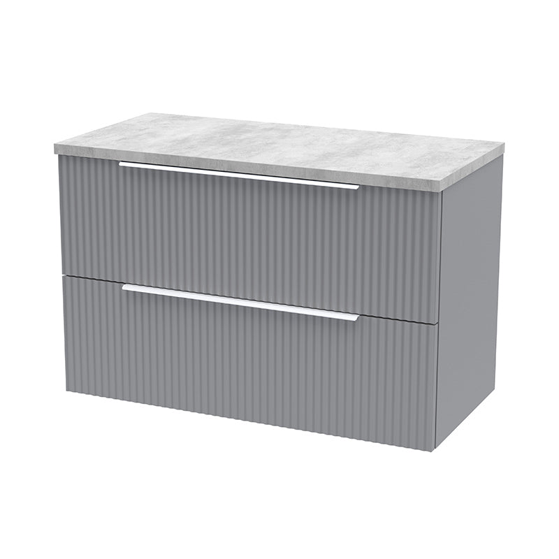 Hudson Reed Fluted Wall Hung Double Drawer 800mm Vanity and Laminate Top (1 size, 5 colours) - Brand New Bathrooms