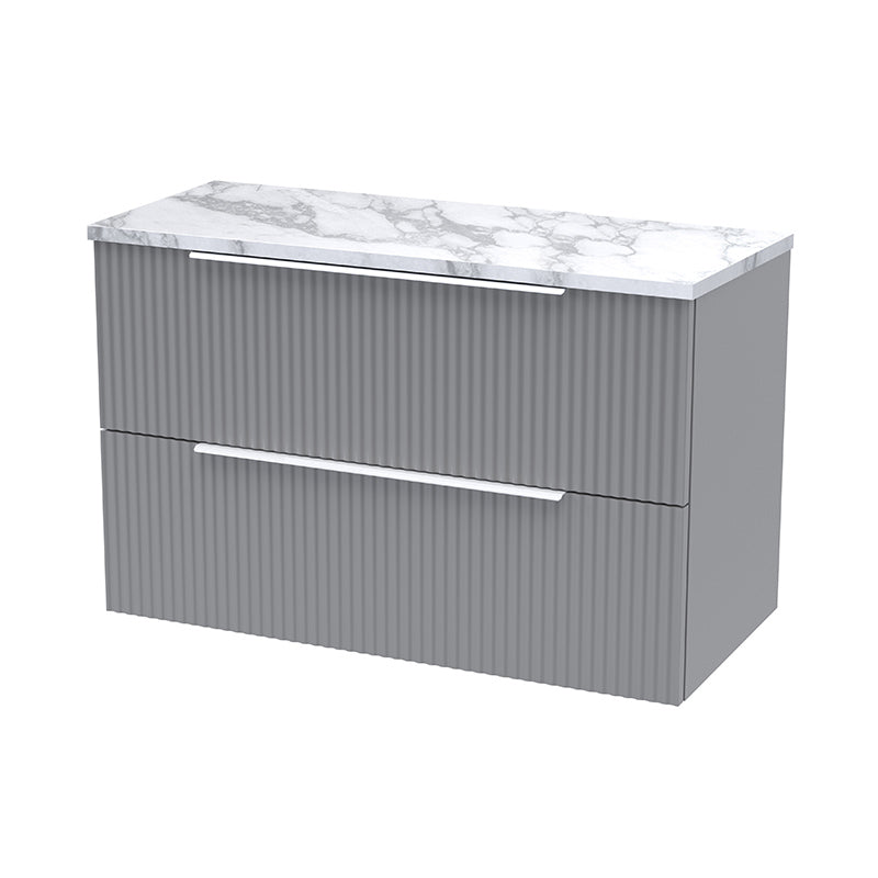 Hudson Reed Fluted Wall Hung Double Drawer 800mm Vanity & Laminate Worktop (1 size, 5 colours) - Brand New Bathrooms