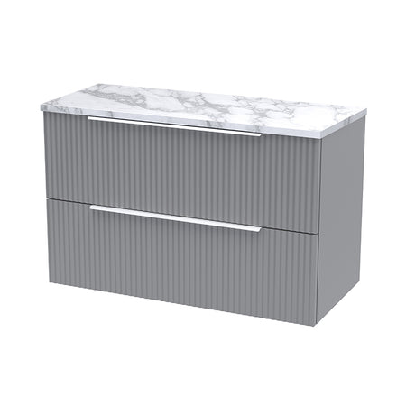 Hudson Reed Fluted Wall Hung Double Drawer 800mm Vanity & Laminate Worktop (1 size, 5 colours) - Brand New Bathrooms